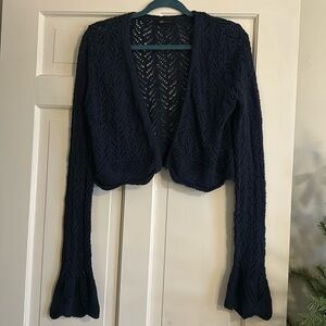 Frye Crochet Pointelle Cotton Cropped Cardigan